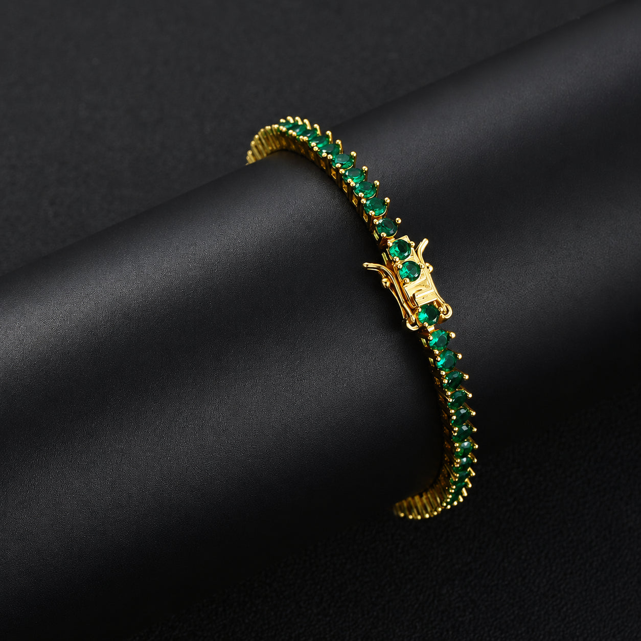Pulsera tennis oro amarillo circones verdes 18.5cm - 4mm