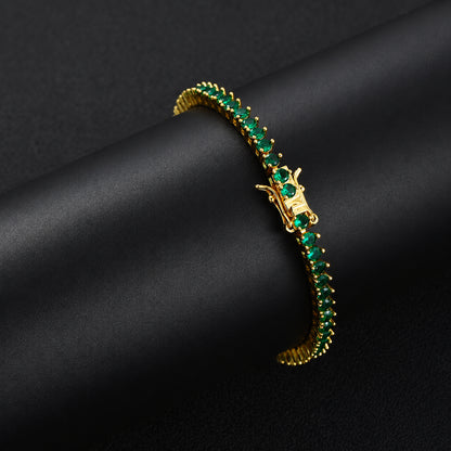 Pulsera tennis oro amarillo circones verdes 18.5cm - 4mm