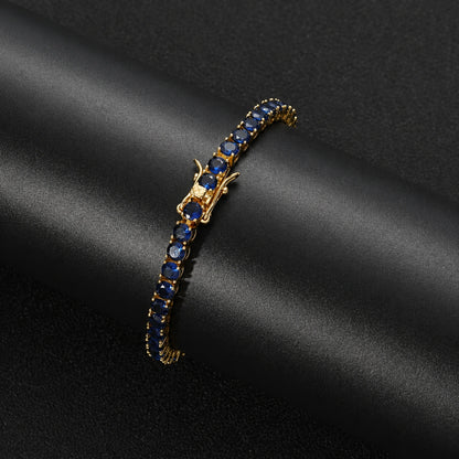 Pulsera tennis oro amarillo circones azules 18.5cm - 4mm