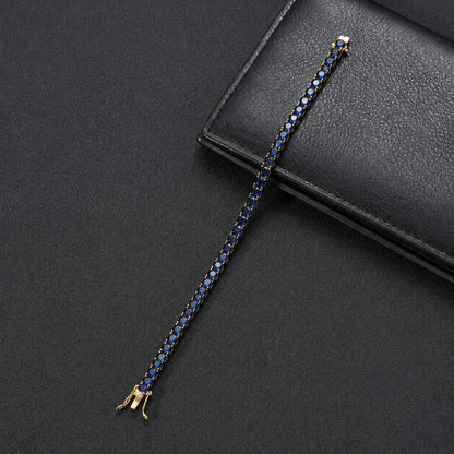 Pulsera tennis oro amarillo circones azules 18.5cm - 4mm