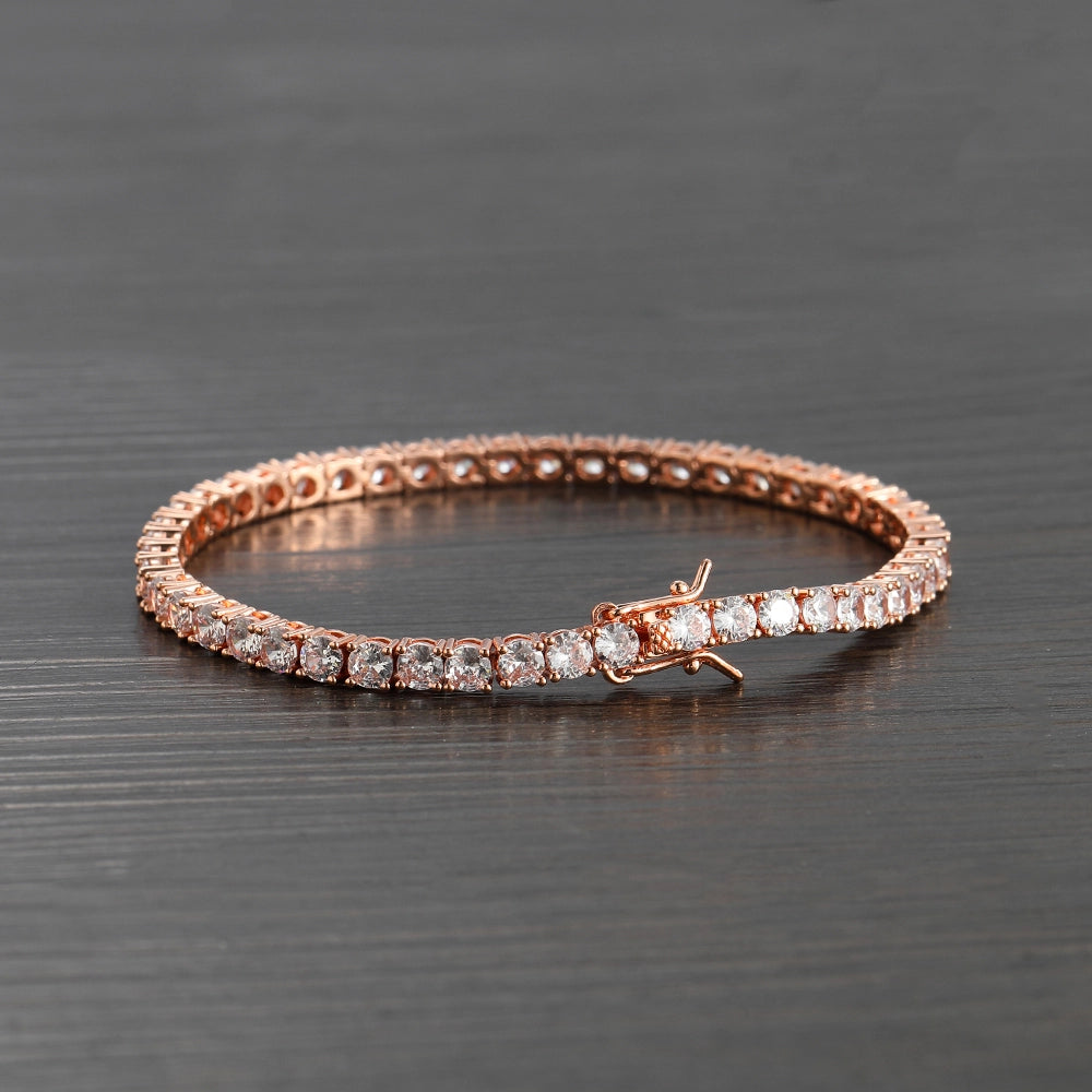 Pulsera tennis oro rosa diamantada 18.5cm - 4mm