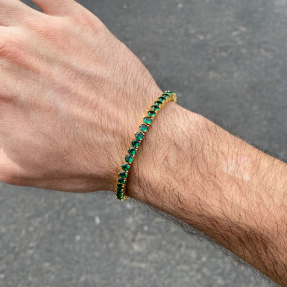 Pulsera tennis oro amarillo circones verdes 18.5cm - 4mm