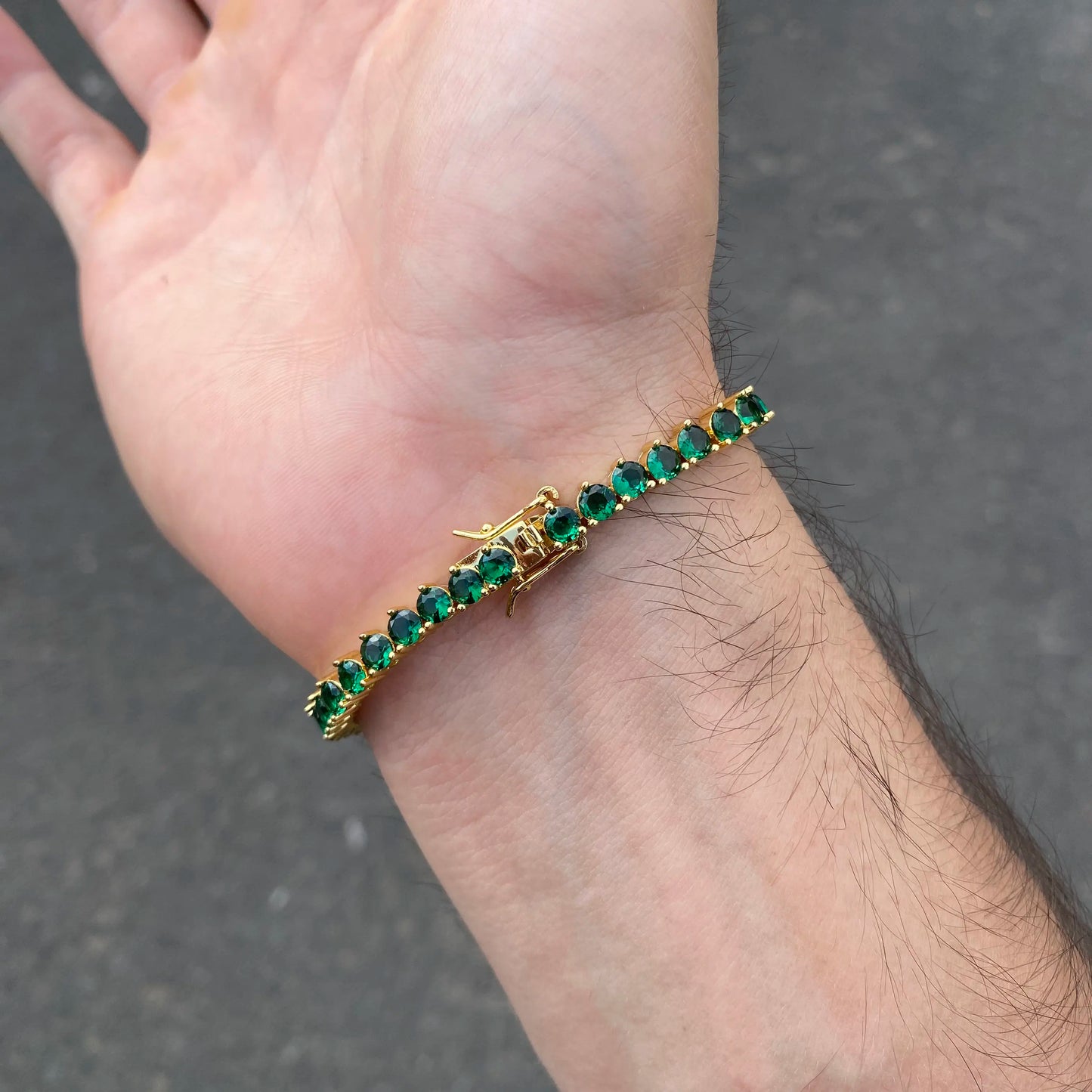 Pulsera tennis oro amarillo circones verdes 18.5cm - 4mm