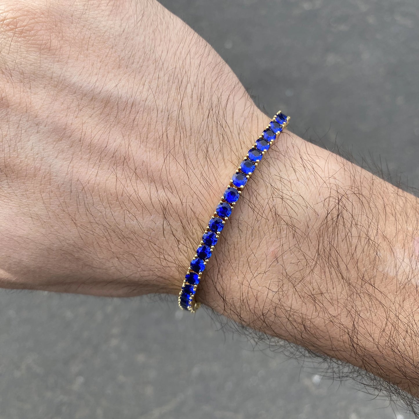 Pulsera tennis oro amarillo circones azules 18.5cm - 4mm