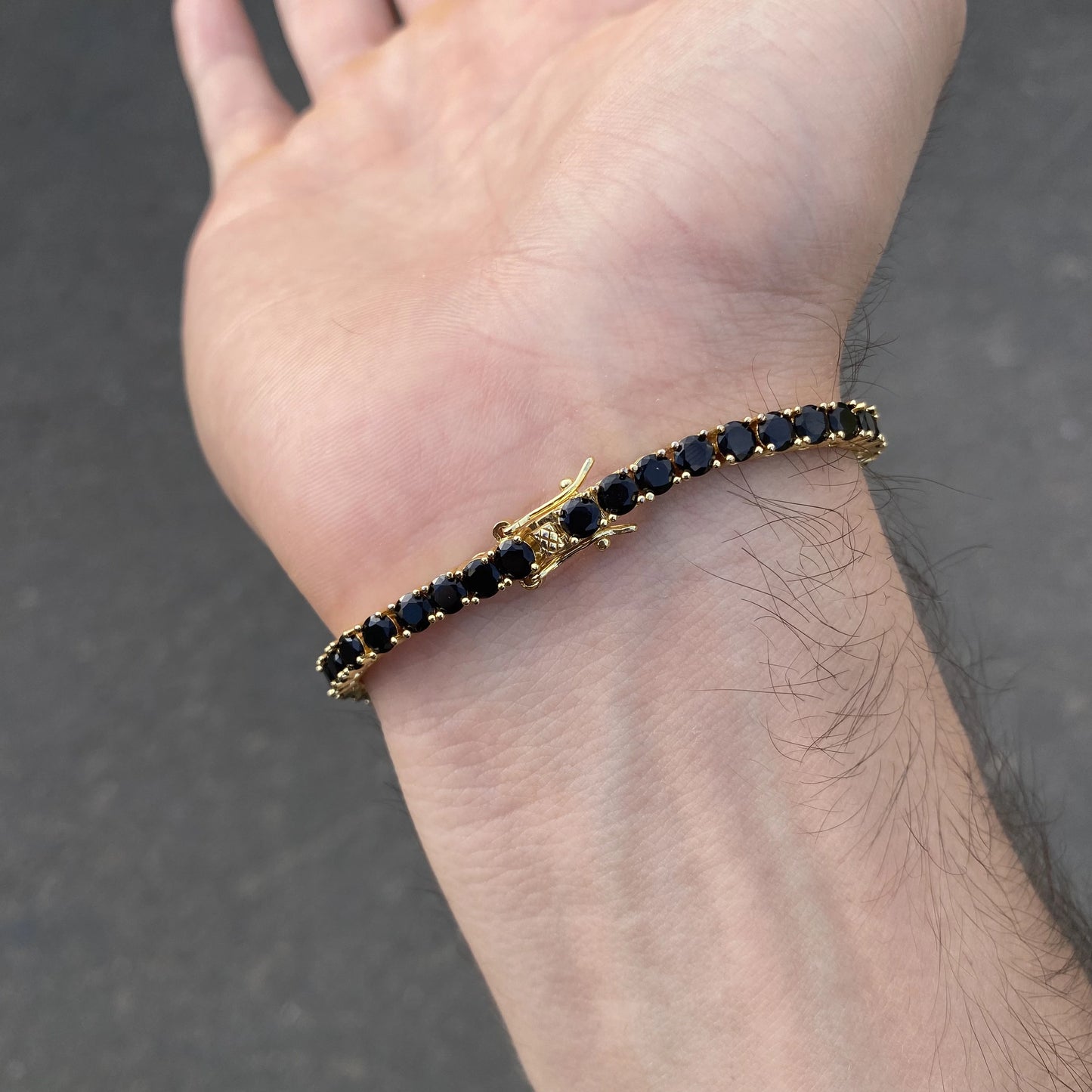 Pulsera tennis oro amarillo circones negros 18.5cm - 4mm