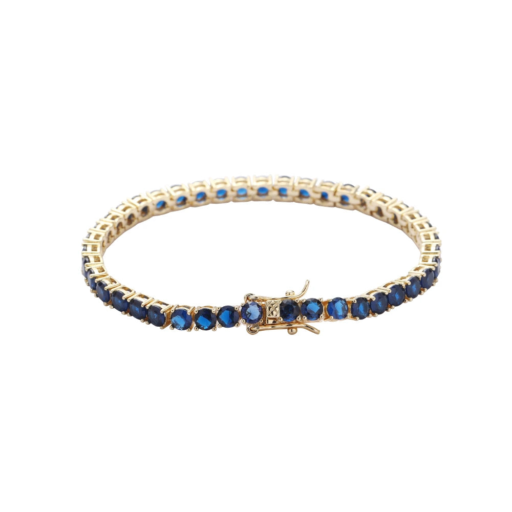 Pulsera tennis oro amarillo circones azules 18.5cm - 4mm