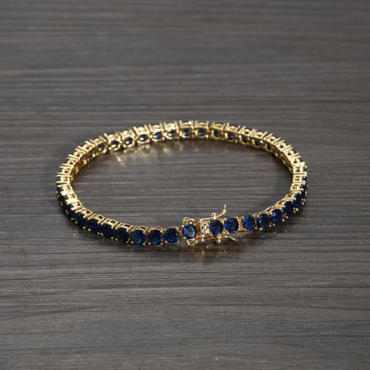 Pulsera tennis oro amarillo circones azules 18.5cm - 4mm