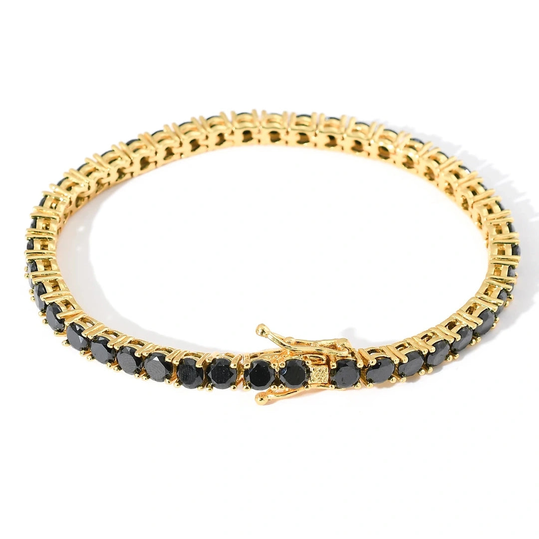 Pulsera tennis oro amarillo circones negros 18.5cm - 4mm