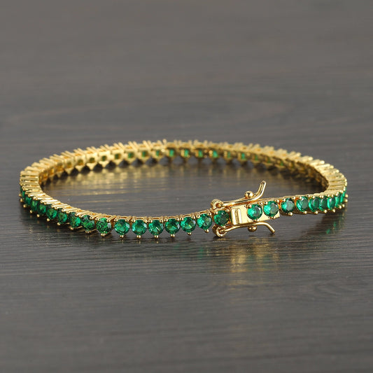 Pulsera tennis oro amarillo circones verdes 18.5cm - 4mm